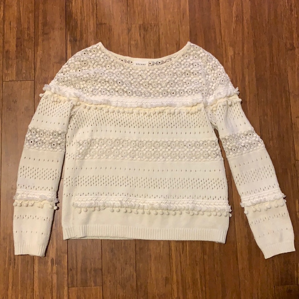 Sezane lace Pom Pom sweater
